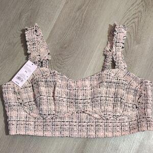 🆕Pink Plaid Tweed Bra Crop Top Plus Sz XXL NWT
